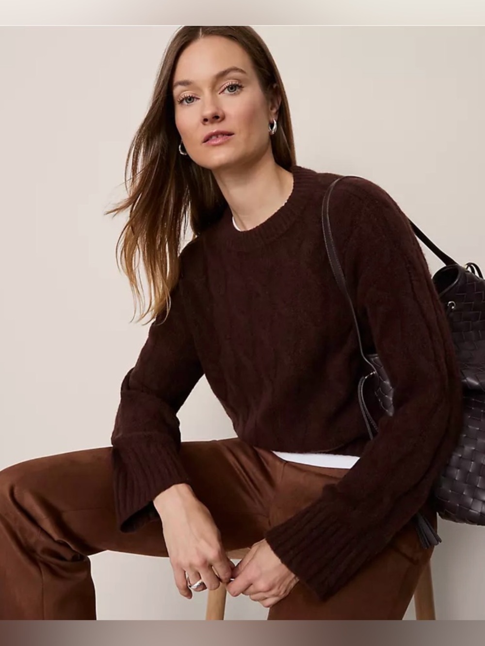 Ann Taylor Women's Chocolate Brown Cable Knit Sweater